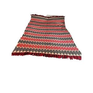 Vintage Knit Woven Ivory Red Black Throw blanket W/Fringe, Nordic Design 46/70